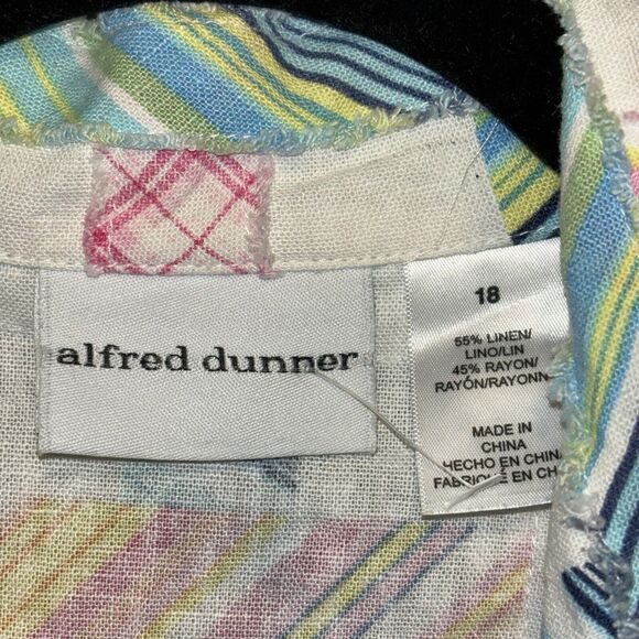 Alfred Dunner Madras Plaid Shacket Sz 18 Linen Button Down Shirt Boxy Patchwork - Picture 8 of 8